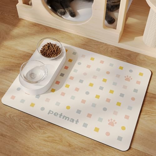 Mateju Napfunterlage Hund Katzen, Quadrat Futtermatte Hunde rutschfest Saugfähig Schnelltrocknend Futtermatte Matte, Napfunterlage Katze Hundenapf Unterlage (Beige,50x80cm) von Mateju