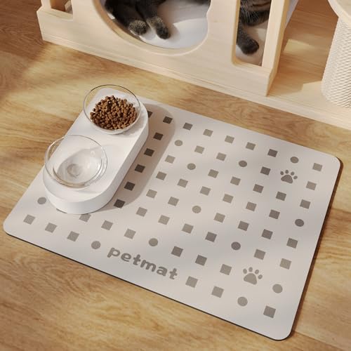 Mateju Napfunterlage Hund Katzen, Quadrat Futtermatte Hunde rutschfest Saugfähig Schnelltrocknend Futtermatte Matte, Napfunterlage Katze Hundenapf Unterlage (Khaki,50x80cm) von Mateju