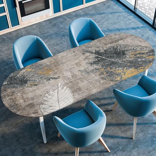 Mateju Outdoor Oval Fitted Tischdecke, Skandinavischer Stil Lotuseffekt Gartentischdecke Abwaschbar Wischbare Gummiband Elastisch Tischdecken (132x229cm/52 x90,Graubraun) von Mateju