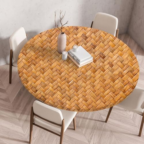 Mateju Outdoor Runde Fitted Tischdecke, Wasserdicht Lotuseffekt Gartentischdecke Kordel-Muste Abwaschbar Wischbare Gummiband Tischdecke Elastisch Rund Tischdecken (90cm,G) von Mateju