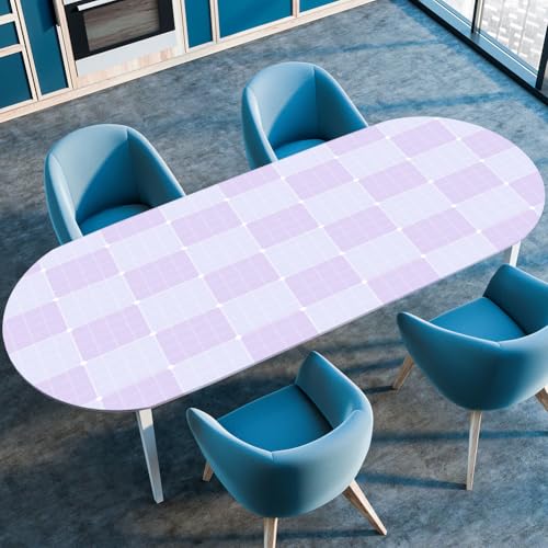 Mateju Oval Fitted Tischdecke, Muster Textur Wasserdicht Lotuseffekt Gartentischdecke Abwaschbar Outdoor Wischbare Gummiband Elastisch Tischdecken |Modernes Plaid (Taro-Lila,137x183cm) von Mateju