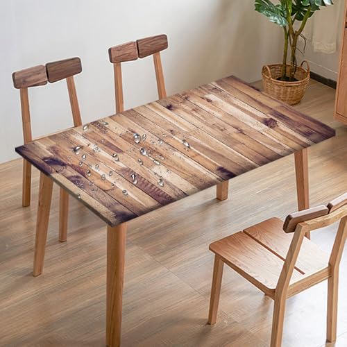 Mateju Rechteckig Tischdecke Outdoor Wetterfest, 3D-Hölzerne Druck Wasserdicht Gartentischdecke Abwaschbar Wischbare Gummiband Elastisch Tischdecken Outdoor Garten Küchen (170x95cm,Braun) von Mateju