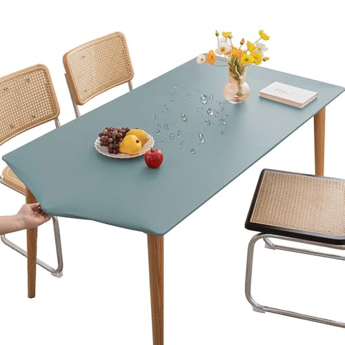 Mateju Rechteckig Tischdecke Outdoor Wetterfest, Wasserdicht PVC Gartentischdecke Abwaschbar Wischbare Gummiband Tischdecke Elastisch Outdoor-Tischdecken Eckig Wetterfest (70x130cm,Hellblau) von Mateju