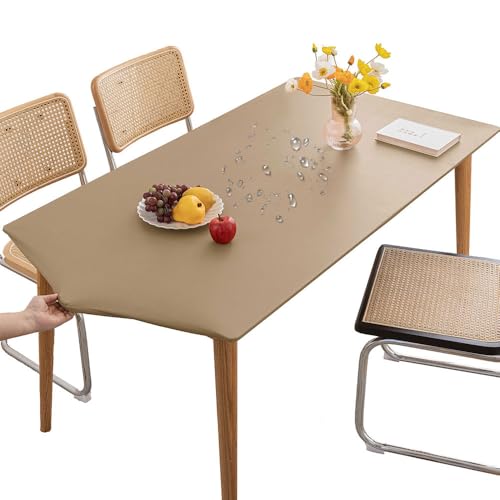Mateju Rechteckig Tischdecke Outdoor Wetterfest, Wasserdicht PVC Gartentischdecke Abwaschbar Wischbare Gummiband Tischdecke Elastisch Outdoor-Tischdecken Eckig Wetterfest (70x130cm,Khaki) von Mateju