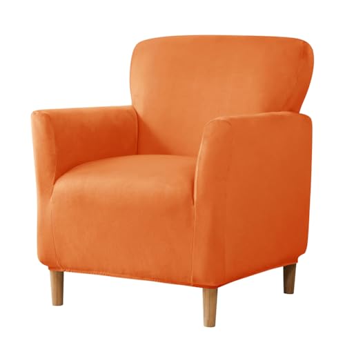 Mateju Sesselbezug Stretch Sofa Überzug Druckt Sesselhusse mit Armlehne, Samtstoff Sessel Bezug Sesselbezüge Abnehmbar und Waschbar Antirutsch Hussen Für Sessel (orange Farbe) von Mateju