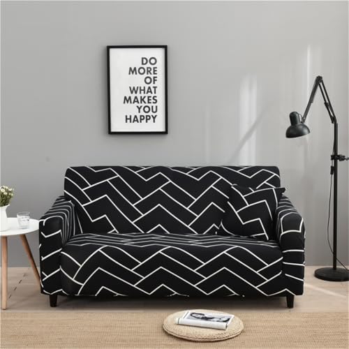 Mateju Sesselbezug Stretch Sofa Überzug Druckt Sesselhusse mit Armlehne, Sessel Bezug Sesselbezüge Abnehmbar und Waschbar Antirutsch Hussen Für Sessel (2-Sitzer 145–185 cm,Schwarze Form) von Mateju