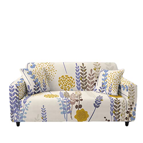 Mateju Sofabezug Blume Ecksofa für 1/2/3/4 Sitzer Eck Stretch-Sofabezug Anti-Rutsch Waschbar Möbelschutz Dehnbar Elastischer Couchbezug für Haustiere Katze (Lila Pflanze,3-Sitzer 190-230cm) von Mateju