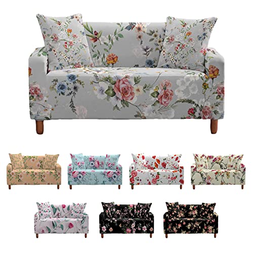 Mateju Sofabezug Stretch 1/2/3/4 Sitzer, 3D Blumen Antirutsch Sofaüberwürfe Ecksofa Spannbezug L Form Sofa Couchbezug Sesselbezug für Wohnzimmer Wohnkultur (Graue Rose,3-Sitzer 190-230cm) von Mateju