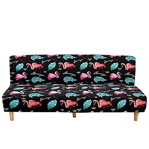 Mateju Sofabezug ohne Armlehnen, Flamingo Muster Stretch Armlose Sofabettüberzug Clic Clac Sofahusse, Elastische Antirutsch Schonbezug Protector für 2-3-Sitzer Klappsofa Bett (190-230cm,Schwarz) von Mateju