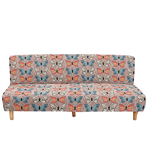 Mateju Sofabezug ohne Armlehnen, Schmetterling Stretch Armlose Sofabettüberzug Clic Clac Sofahusse, Elastische Antirutsch Schonbezug Protector für 2-3-Sitzer Klappsofa Bett (Hellbraun,190-230cm) von Mateju