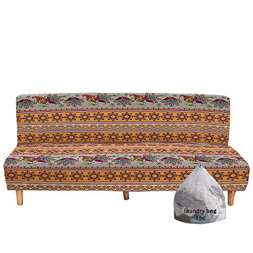 Mateju Sofabezug ohne Armlehnen, Stretch Armlose Sofabettüberzug Clic Clac Sofahusse, 3D-Retro-Stil Antirutsch Schonbezug Protector für 2-3-Sitzer Klappsofa Bett (Blumen,M(160-190cm)) von Mateju
