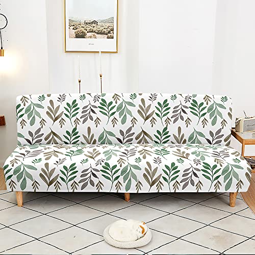 Mateju Sofabezug ohne Armlehnen, Stretch Armlose Sofabettüberzug Clic Clac Sofahusse, Elastische Antirutsch Schonbezug Protector für 2-3-Sitzer Klappsofa Bett (L(190-230cm),Pflanzen blätter) von Mateju