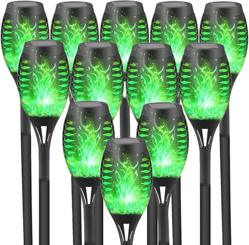 Mateju Solarleuchten Solarlampen für Außen Garten, IP65 Wasserdicht LED Lampen Gartenfackeln Beleuchtung Wetterfeste Wegleuchte für Weg Hinterhöfe Rasen Balkon Deko, Flamme (Grün,6 pcs) von Mateju
