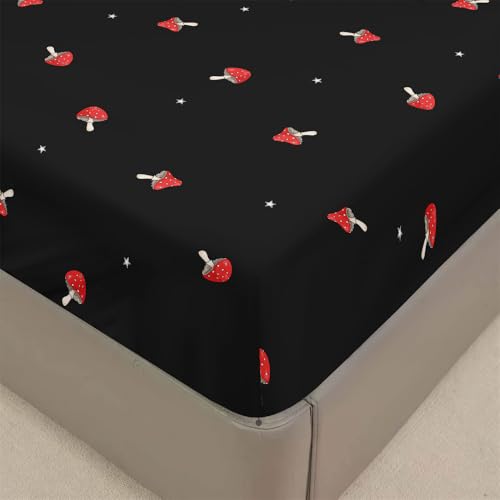 Mateju Spannbettlaken aus Mikrofaser, Kreativer Niedlich Druck Spannbetttuch Weiche Bequem Bettlaken für Einzelbett Doppelbett Boxspringbett, Matratzen bis zu 30 cm Höhe (140x200cm,Roter Pilz) von Mateju