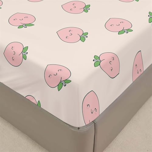 Mateju Spannbettlaken aus Mikrofaser, Kreativer Niedlich Druck Spannbetttuch Weiche Bequem Bettlaken für Einzelbett Doppelbett Boxspringbett, Matratzen bis zu 30 cm Höhe (180x200cm,Beiger Pfirsich) von Mateju