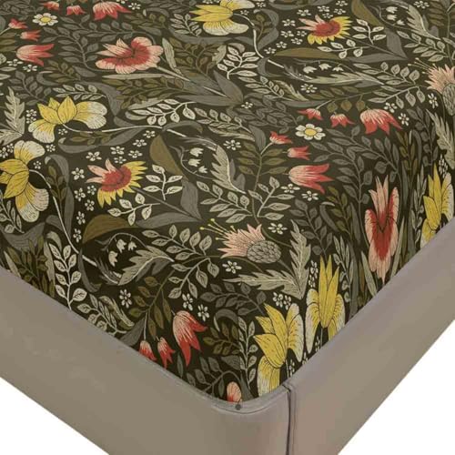 Mateju Spannbettlaken aus Mikrofaser, Vintage-Blumenmuster Spannbetttuch Weiche Bequem Bettlaken für Einzelbett Doppelbett Boxspringbett, Matratzen bis zu 30 cm Höhe (Olivgrün,90x200cm) von Mateju