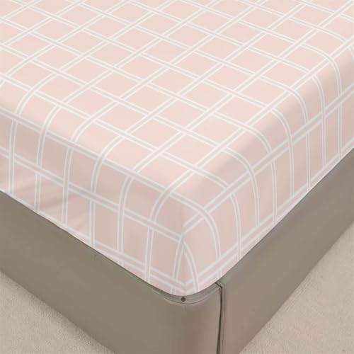 Mateju Spannbettlaken aus Mikrofaser Einfach Kariertes Spannbetttuch Weiche Bequem Bettlaken für Einzelbett Doppelbett Boxspringbett für Matratzen bis zu 30 cm Höhe (120x200cm,Rosa) von Mateju