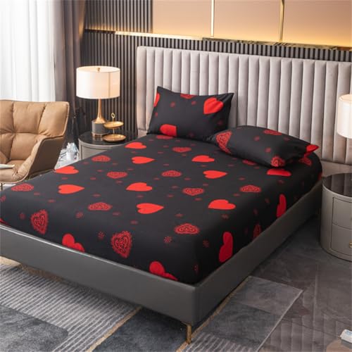 Mateju Spannbettlaken aus Mikrofaser Wunderschön Bedrucktes Weiche Bequem Spannbetttuch für Einzelbett Doppelbett Boxspringbett, Tiefe Tasche, bis 30 cm Matraze (150x200cm,Rote Liebe) von Mateju