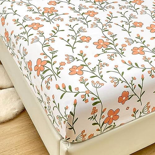 Mateju Spannbettlaken aus Mikrofaser mit Blumendruck für Einzelbett und Doppelbett, Weiche Bequem Spannbetttuch für Boxspringbett, Tiefe Tasche für bis 25 cm Matraze (90x200cm,Rote Blume) von Mateju