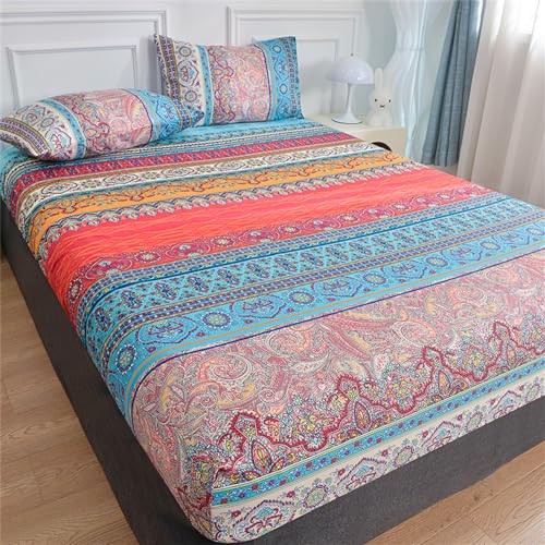 Mateju Spannbettlaken aus Mikrofaser mit Bunt Exotisch Muster Weiche Bequem Spannbetttuch für Einzelbett Doppelbett Boxspringbett, Tiefe Tasche, bis 25 cm Matraze (120x200cm,Böhmen) von Mateju