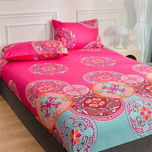 Mateju Spannbettlaken aus Mikrofaser mit Bunt Exotisch Muster Weiche Bequem Spannbetttuch für Einzelbett Doppelbett Boxspringbett, Tiefe Tasche, bis 25 cm Matraze (120x200cm,Retro-Rosa) von Mateju