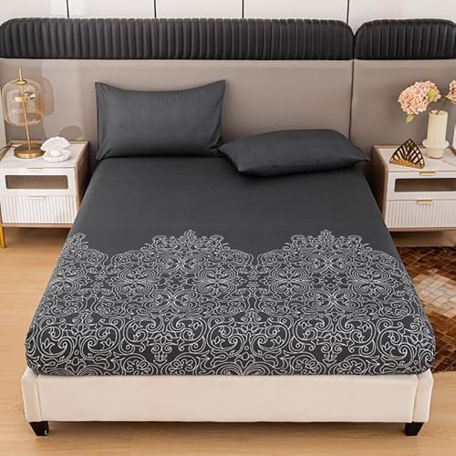 Mateju Spannbettlaken aus Mikrofaser mit Eleganter Chic Druck, Weiche Bequem Spannbetttuch für Einzelbett Doppelbett Boxspringbett, Tiefe Tasche, bis 30 cm Matraze (Grauer Barock,120x200cm) von Mateju