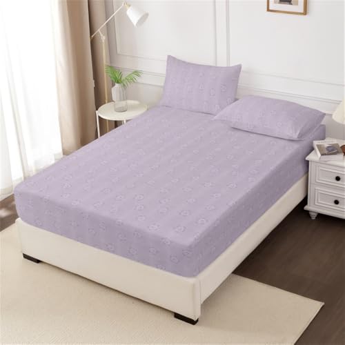 Mateju Spannbettlaken aus Mikrofaser mit Florales Muster Spannbetttuch Weiche Bequem Bettlaken für Einzelbett Doppelbett Boxspringbett, Matratzen bis zu 30 cm Höhe (140x200cm,Retro-Lila) von Mateju