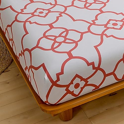 Mateju Spannbettlaken aus Mikrofaser mit Geometrie Druck für Einzelbett und Doppelbett, Weiche Bequem Spannbetttuch für Boxspringbett, Tiefe Tasche für bis 25 cm Matraze (180x200cm,Rot) von Mateju