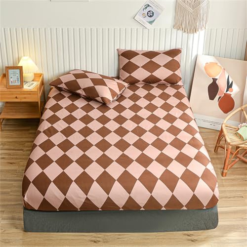 Mateju Spannbettlaken aus Mikrofaser mit Moderne Geometrie Druck Weiche Bequem Spannbetttuch für Einzelbett Doppelbett Boxspringbett, Tiefe Tasche, bis 25 cm Matraze (Brauner Diamant,90x200cm) von Mateju