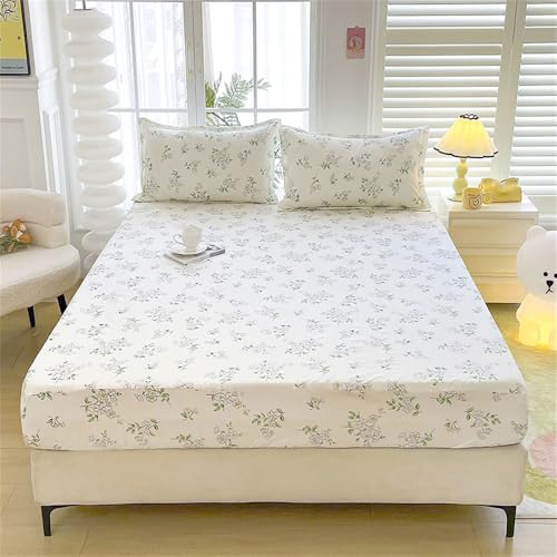Mateju Spannbettlaken aus Mikrofaser mit Pastoral Blumenmuster Weiche Bequem Spannbetttuch für Einzelbett Doppelbett Boxspringbett, Tiefe Tasche, bis 30 cm Matraze (Jasmin,180x200cm) von Mateju