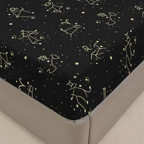 Mateju Spannbettlaken aus Mikrofaser mit Sternenhimmel Druck, Weiche Bequem Spannbetttuch für Einzelbett Doppelbett Boxspringbett, Tiefe Tasche, bis 30 cm Matraze (Konstellation,100x200cm) von Mateju