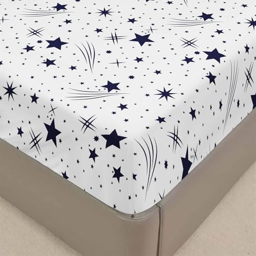 Mateju Spannbettlaken aus Mikrofaser mit Sternenhimmel Druck, Weiche Bequem Spannbetttuch für Einzelbett Doppelbett Boxspringbett, Tiefe Tasche, bis 30 cm Matraze (Meteor,120x200cm) von Mateju
