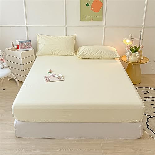 Mateju Spannbettlaken mit 2 x Kissenbezug für Einzelbett und Doppelbett, Einfarbiges Weiche Mikrofaser Spannbetttuch für Boxspringbett, Tiefe Tasche für bis 20cm Matraze (90x200cm,Beige) von Mateju