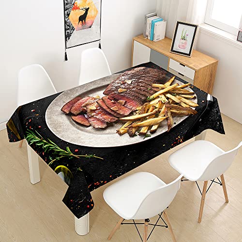 Mateju Steak Tischdecke Abwaschbar Gartentischdecke, Outdoor Indoor Tischdecke Eckig Tischdecken Tischtuch, Tisch Schutz für Geburtstag Hochzeit Festival (140x180cm,Pommes Frites) von Mateju