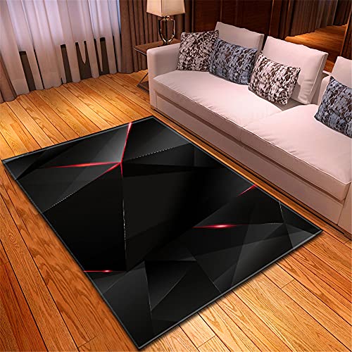 Mateju Teppich Schlafzimmer Wohnzimmer Teppich 3D Dekoration Waschbarer Flanell Teppiche Balkon Terrasse Küchenteppich Bodenmatte Fußmatte (60x90cm,Schwarz Rot) von Mateju