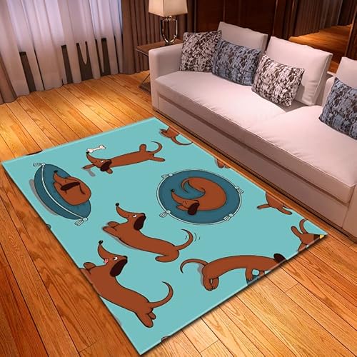 Mateju Teppich Schlafzimmer Wohnzimmer Teppich 3D Dekoration Waschbarer Flanell Teppiche Balkon Terrasse Küchenteppich Bodenmatte Fußmatte (80x120cm,Dackel) von Mateju