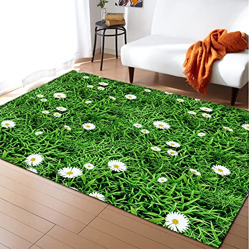 Mateju Teppich Schlafzimmer Wohnzimmer Teppich 3D Dekoration Waschbarer Flanell Teppiche Balkon Terrasse Küchenteppich Bodenmatte Fußmatte (80x120cm,Wiese) von Mateju