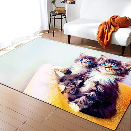 Mateju Teppich Schlafzimmer Wohnzimmer Teppich 3D Dekoration Waschbarer Flanell Teppiche Balkon Terrasse Küchenteppich Bodenmatte Fußmatte (süße Kätzchen,60x90cm) von Mateju