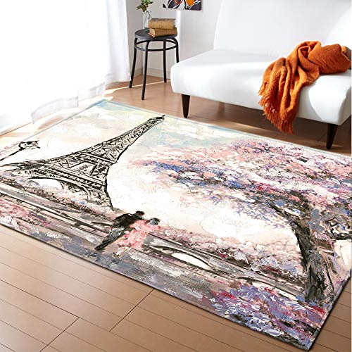 Mateju Teppich Schlafzimmer Wohnzimmer Teppich 3D Eiffelturm Dekoration Waschbarer Flanell Teppiche Balkon Terrasse Küchenteppich Bodenmatte Fußmatte (100x120cm,Paar Gekritzel) von Mateju