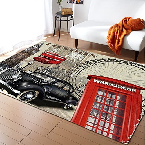 Mateju Teppich Schlafzimmer Wohnzimmer Teppich 3D Eiffelturm Dekoration Waschbarer Flanell Teppiche Balkon Terrasse Küchenteppich Bodenmatte Fußmatte (80x120cm,London) von Mateju