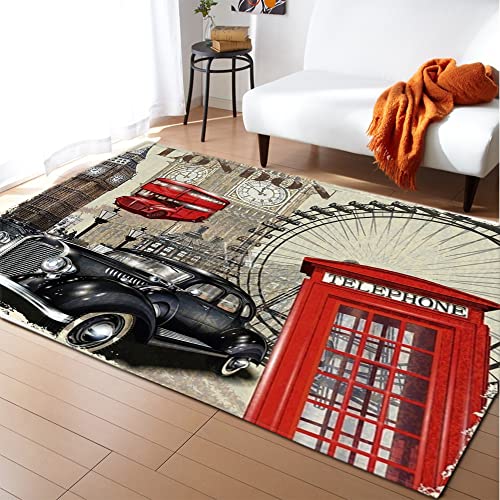 Mateju Teppich Schlafzimmer Wohnzimmer Teppich 3D Eiffelturm Dekoration Waschbarer Flanell Teppiche Balkon Terrasse Küchenteppich Bodenmatte Fußmatte (80x160cm,London) von Mateju