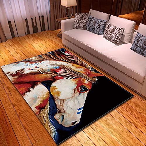 Mateju Teppich Schlafzimmer Wohnzimmer Teppich 3D Pferd Tier Dekoration Waschbarer Flanell Teppiche Balkon Terrasse Küchenteppich Bodenmatte Fußmatte (80x120cm,Böhmen) von Mateju