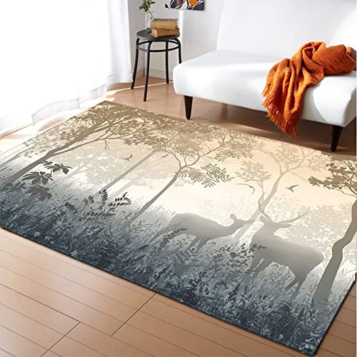 Mateju Teppich Schlafzimmer Wohnzimmer Teppich 3D Tier Dekoration Waschbarer Flanell Teppiche Balkon Terrasse Küchenteppich Bodenmatte Fußmatte (60x90cm,Hirsch) von Mateju