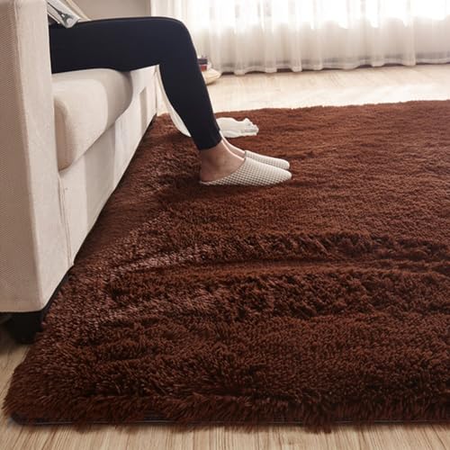 Mateju Teppich Wohnzimmer, Teppich Flauschig 160x230, Modern Hochflor Teppich Schlafzimmer Bettvorleger Teppich Waschbar für Nachttisch Schlafzimmer Kinderzimmer (120x160cm,Kaffee) von Mateju