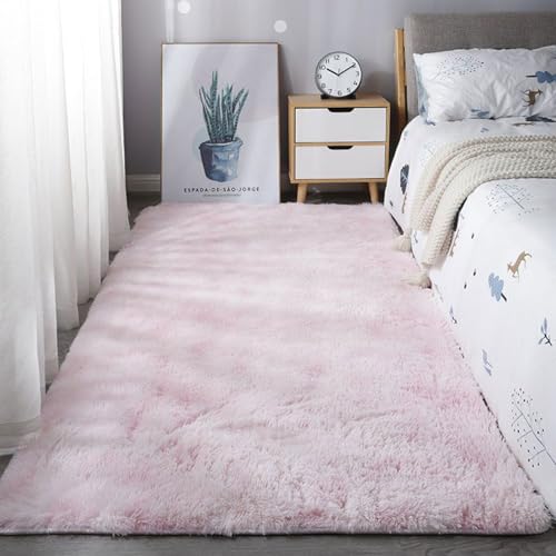 Mateju Teppich Wohnzimmer, Teppich Flauschig 200x300, Modern Hochflor Teppich Schlafzimmer Bettvorleger Teppich Waschbar für Nachttisch Schlafzimmer Kinderzimmer Wohnzimmer (180x200cm,Hellrosa) von Mateju