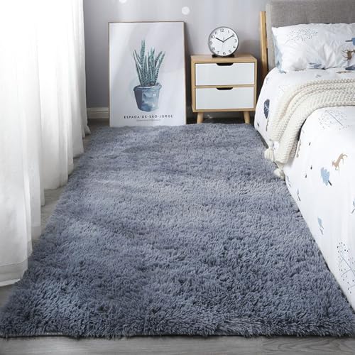 Mateju Teppich Wohnzimmer, Teppich Flauschig 200x300, Modern Hochflor Teppich Schlafzimmer Bettvorleger Teppich Waschbar für Nachttisch Schlafzimmer Kinderzimmer Wohnzimmer (200x200cm,Grau) von Mateju