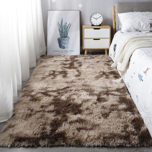 Mateju Teppich Wohnzimmer, Teppich Flauschig 200x300, Modern Hochflor Teppich Schlafzimmer Bettvorleger Teppich Waschbar für Nachttisch Schlafzimmer Kinderzimmer Wohnzimmer (80x200cm,Kaffee) von Mateju