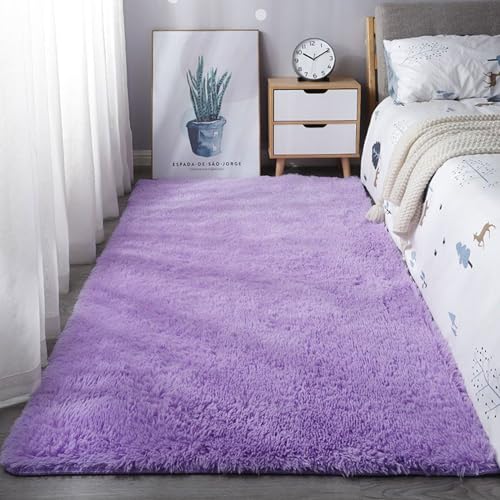 Mateju Teppich Wohnzimmer, Teppich Flauschig 200x300, Modern Hochflor Teppich Schlafzimmer Bettvorleger Teppich Waschbar für Nachttisch Schlafzimmer Kinderzimmer Wohnzimmer (80x200cm,Violett) von Mateju