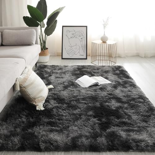 Mateju Teppich Wohnzimmer, Teppich Flauschig Modern Hochflor Teppich Eindicken Schlafzimmer Bettvorleger Teppich Waschbar für Wohnzimmer Schlafzimmer Nachttisch (160x200cm,Anthrazit) von Mateju