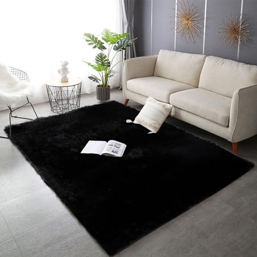 Mateju Teppich Wohnzimmer, Teppich Flauschig Modern Hochflor Teppich Schlafzimmer Bettvorleger Teppich Waschbar für Wohnzimmer Schlafzimmer Kinderzimmer Wohnzimmer (160x230cm,Tie-Dye Schwarz) von Mateju